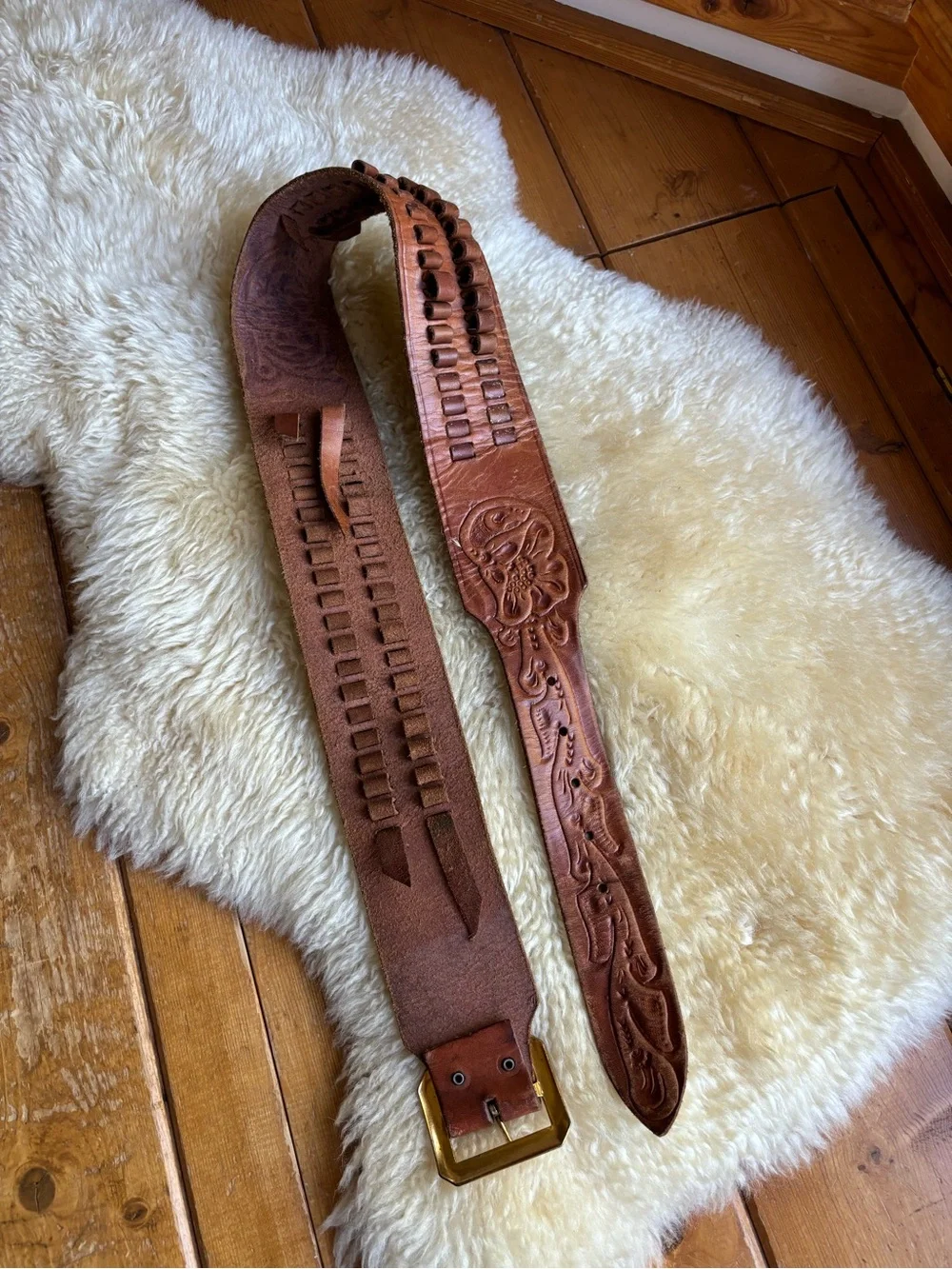 Vintage Tooled Leather Ammo Belt